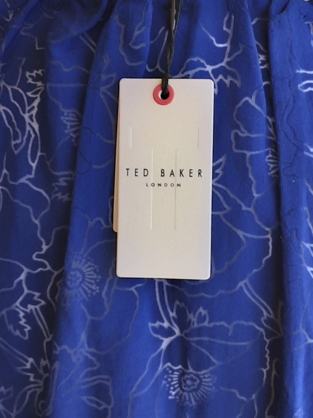 Ted Baker Timmia Blue Floral Tie-Neck Asymetrical Tiered Dress NWT - Picture 8 of 11
